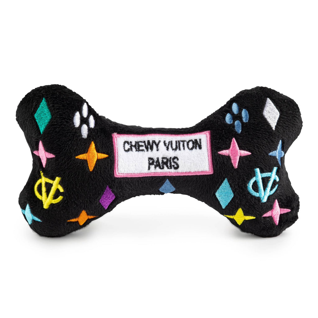 Black Monogram Chewy Vuiton Bone Squeaker Dog Toy: Small / Mini - Dog.Dog.Cat.