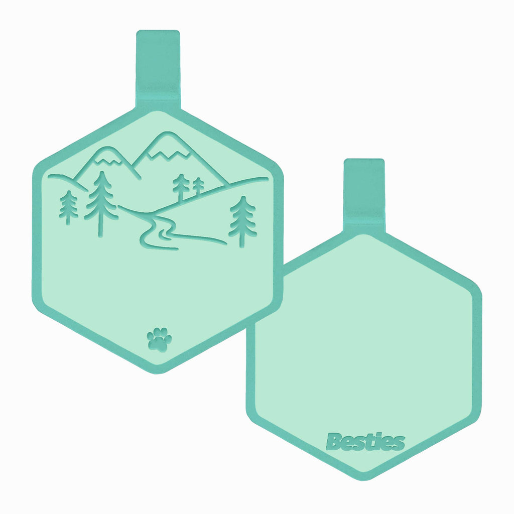 Besties Pets - Mountain Adventure Silicone Dog ID Tag: Sky Blue - Dog.Dog.Cat.