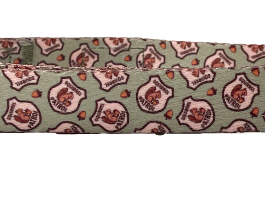 Very Vintage Designs - Squirrel Patrol - Green Squirrel Recycled Collar & Leash - Dog.Dog.Cat.
