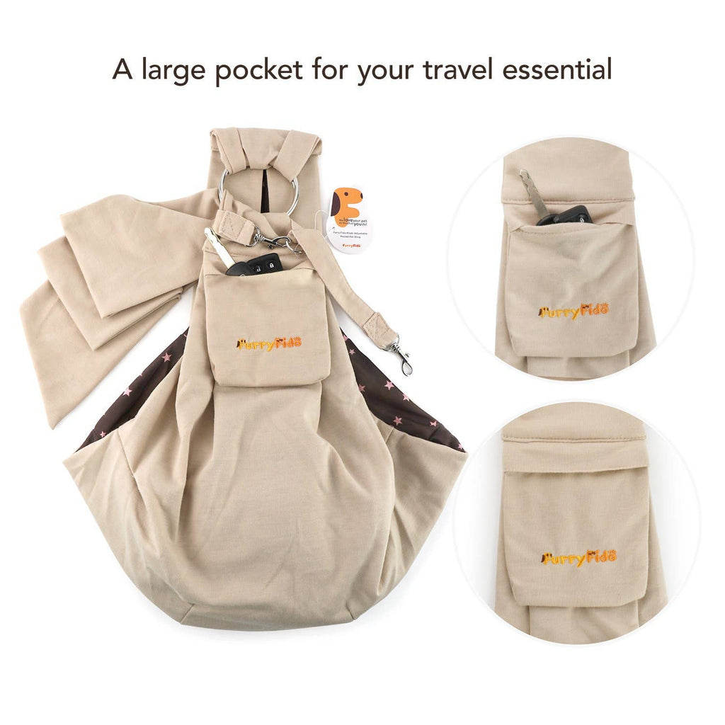 Furry Fido Pet Supplies - Furry Fido Khaki Adjustable Pocket Pet Sling - Dog.Dog.Cat.
