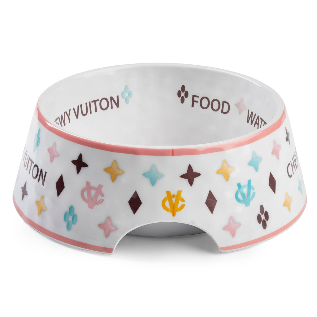 White Chewy Vuiton Dog Bowl - 3 Sizes!! Dog Food Bowl - Dog.Dog.Cat.
