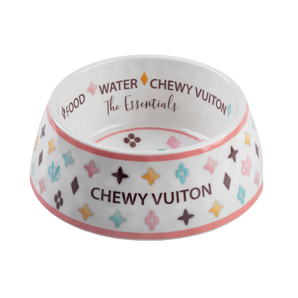 White Chewy Vuiton Dog Bowl - 3 Sizes!! Dog Food Bowl - Dog.Dog.Cat.