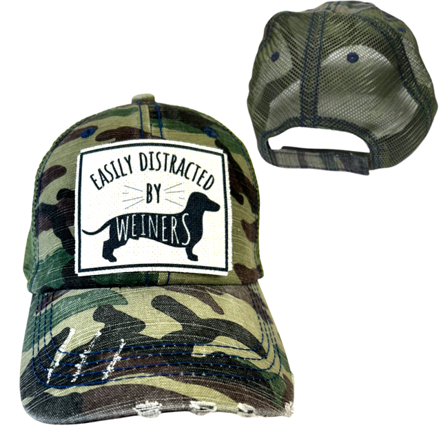 EASILY DISTRACTED BY WEINERS | UNISEX HAT | DISTRESSED - Dog.Dog.Cat.