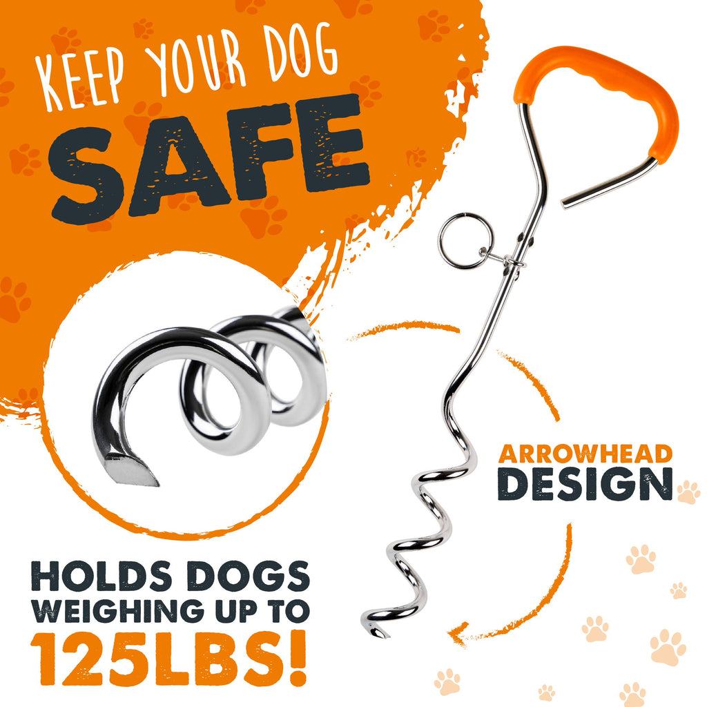 Mighty Paw - Durable Dog Tie Out Stake for Secure Outdoor Play - Dog.Dog.Cat.
