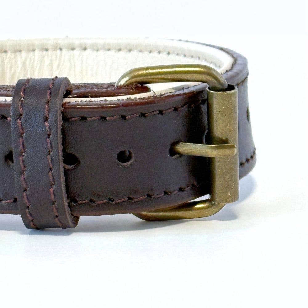 CustomFit – Soft Padded Brown Leather Dog Collar - Dog.Dog.Cat.