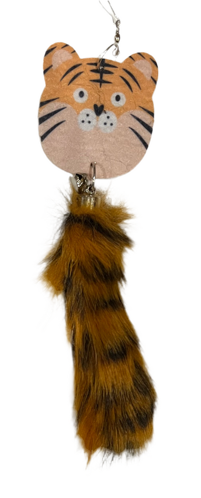 Tiger Head and Furry Tail Wand Attachment Toy w/Bell 5.9" - Dog.Dog.Cat.
