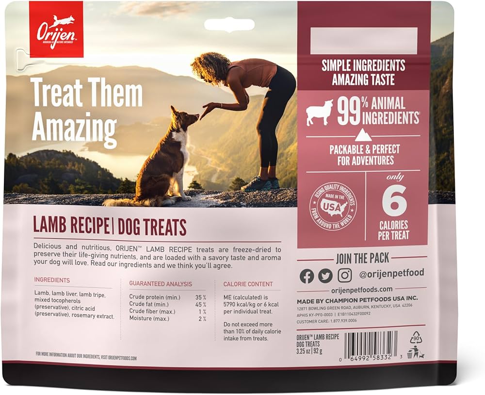 Orijen Freeze Dried Dog Treat-Grain Free  Lamb : 3.25 oz - Dog.Dog.Cat.