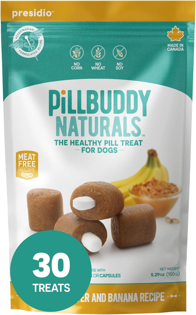 Presidio Pill Buddy Naturals - PB & Banana Recipe Pill Hiding Treats for Dogs - Make A Perfect Pill Concealing Pocket Or Pouch for Any Size Medication - 30 Servings - Dog.Dog.Cat.