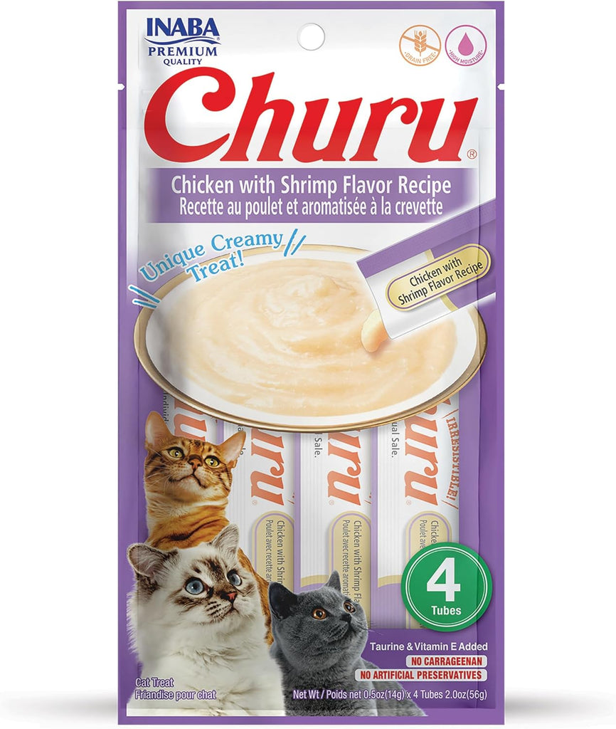 Churu Cat Treat Tube -Chicken Shrimp : 0.5oz 4 pack - Dog.Dog.Cat.