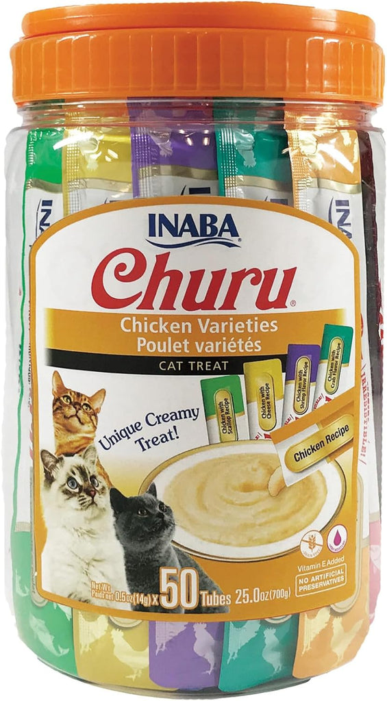 Churu Cat Treat Tube - Chicken Variety : 50 x .5 oz - Dog.Dog.Cat.