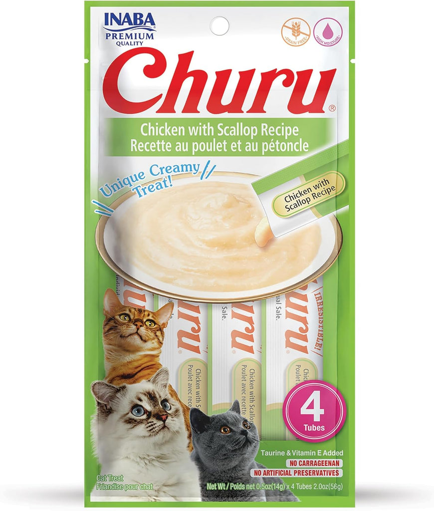 Churu Cat Treat Tube Chick Scallop : 0.5oz 4 pack - Dog.Dog.Cat.