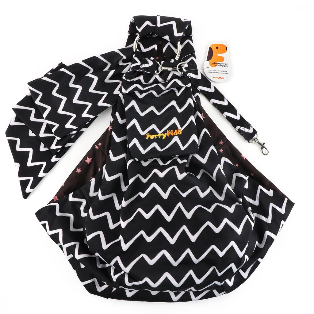 Furry Fido Pet Supplies - Furry Fido Chevron Black Adjustable Pocket Pet Sling - Dog.Dog.Cat.