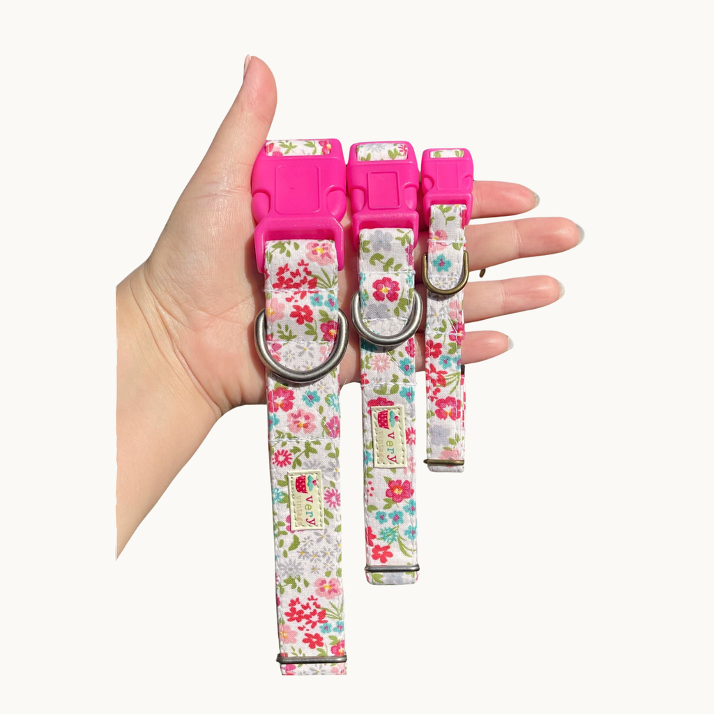 Floral Dog Collar Pink Red Vintage Style Handmade USA - Dog.Dog.Cat.
