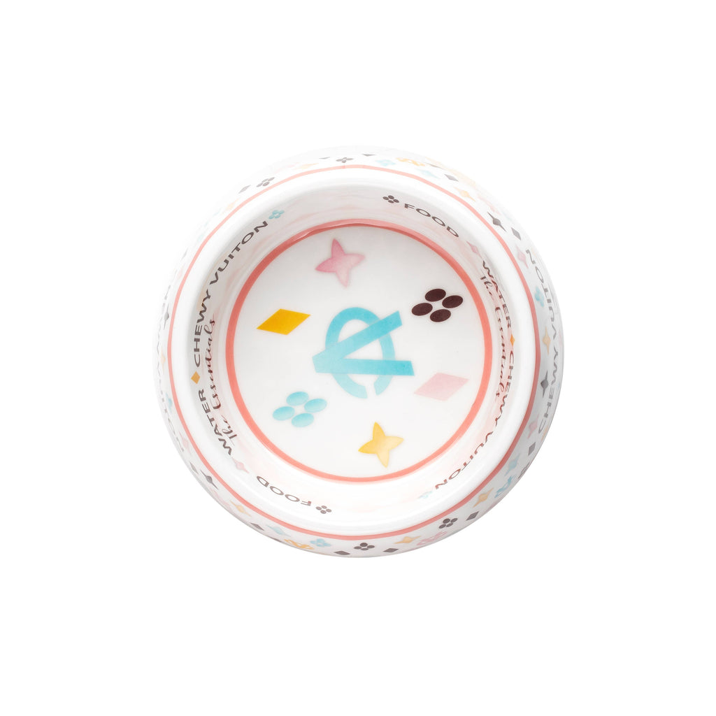 White Chewy Vuiton Dog Bowl - 3 Sizes!! Dog Food Bowl - Dog.Dog.Cat.