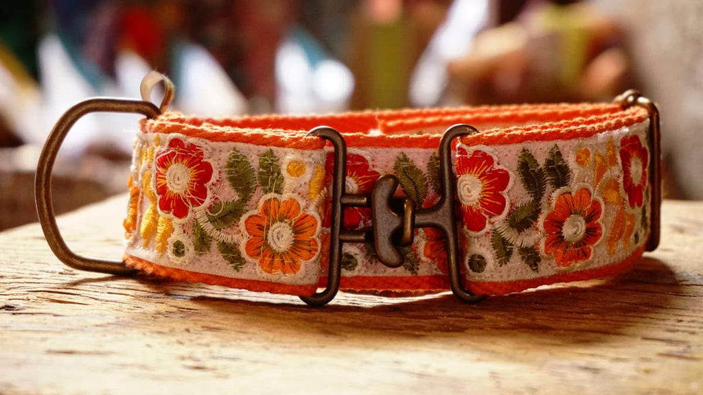 hundsfutter - Individual orange necklace with floral design. - Dog.Dog.Cat.