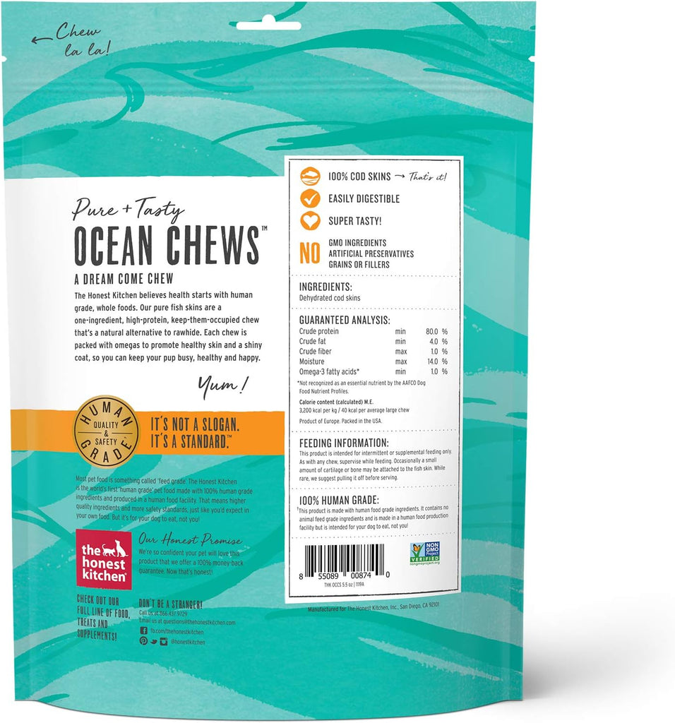 The Honest Kitchen Human Grade Ocean Chews Crispy Cod Fish Skins Dog Treats, 5.5 Ounces - Dog.Dog.Cat.