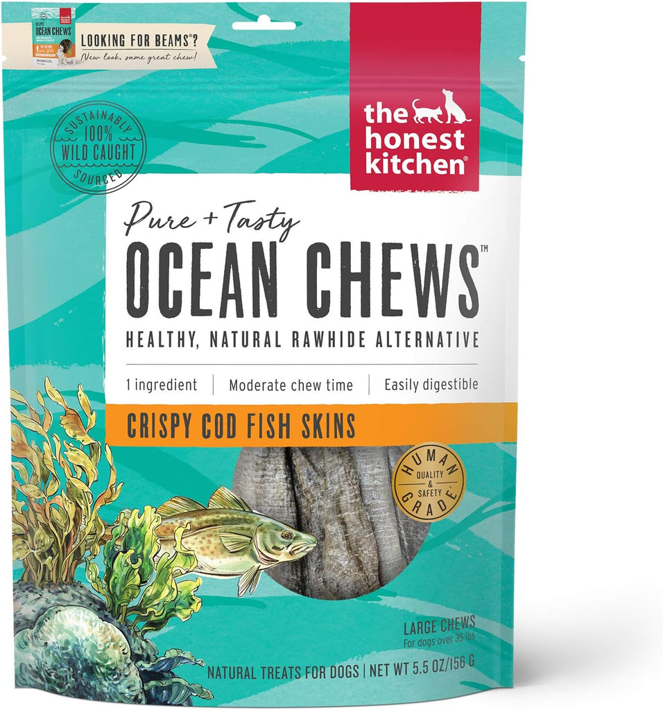 The Honest Kitchen Human Grade Ocean Chews Crispy Cod Fish Skins Dog Treats, 5.5 Ounces - Dog.Dog.Cat.