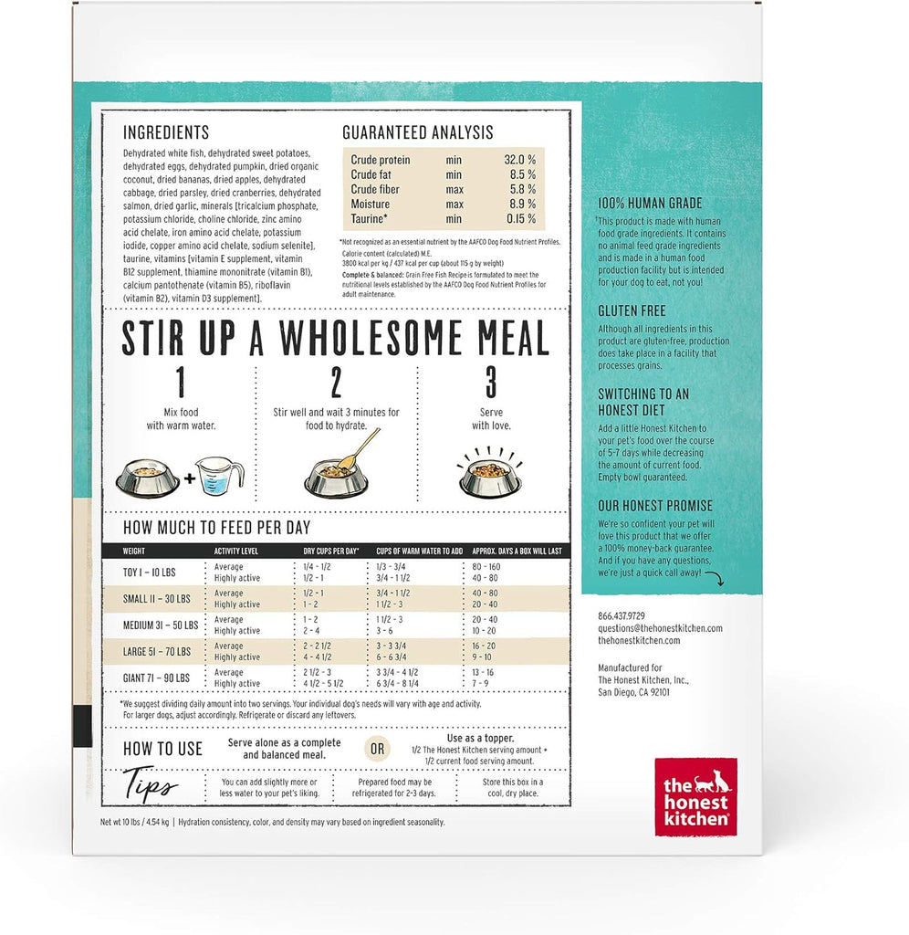 The Honest Kitchen Human Grade Dehydrated Grain Free Dog Food – Complete Meal or Dog Food Topper – Fish 10 lb (makes 40 lbs) - Dog.Dog.Cat.