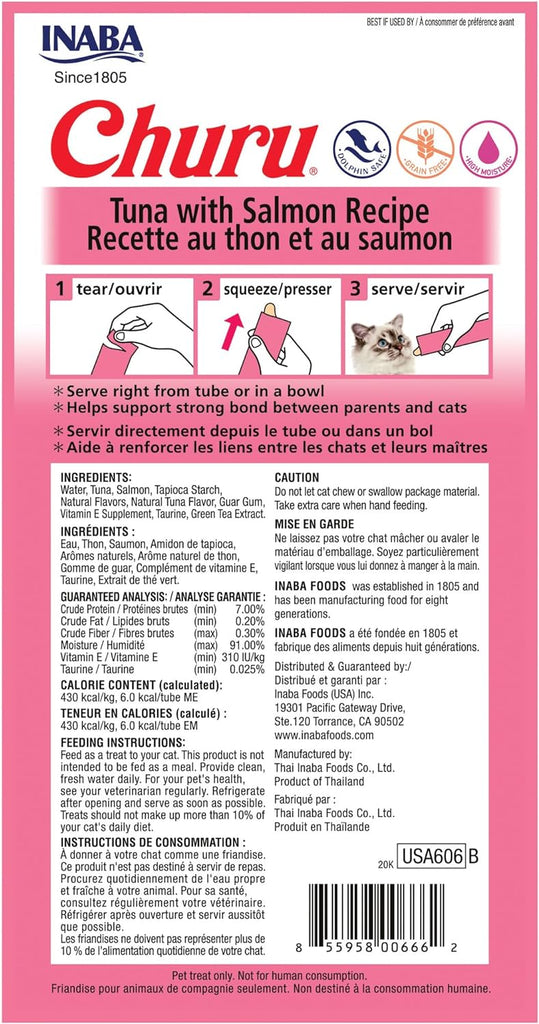 Churu Cat Treat Tube Tuna Salmon : 0.5oz 4 pack - Dog.Dog.Cat.