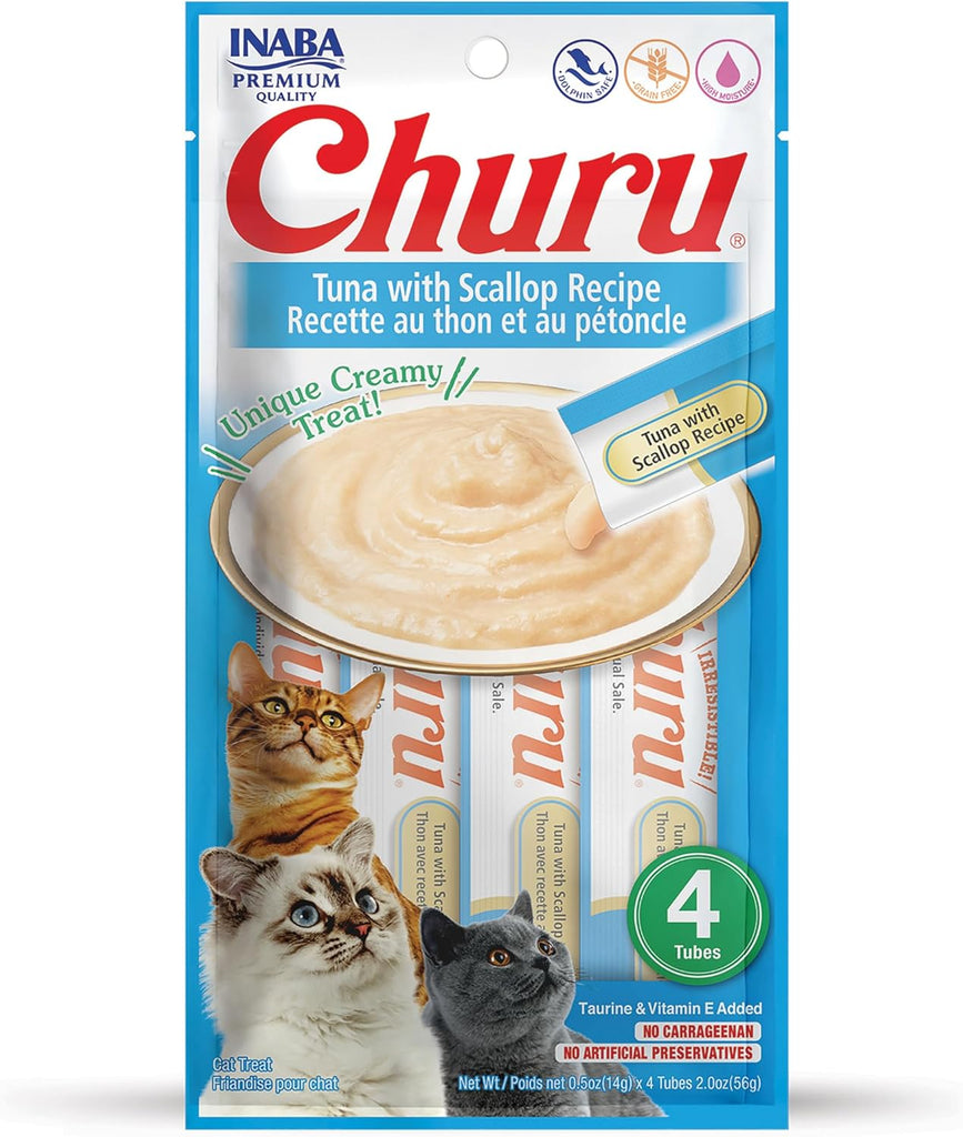 Churu Cat Treat Tube -Tuna Scallop : 0.5oz 4 pack - Dog.Dog.Cat.