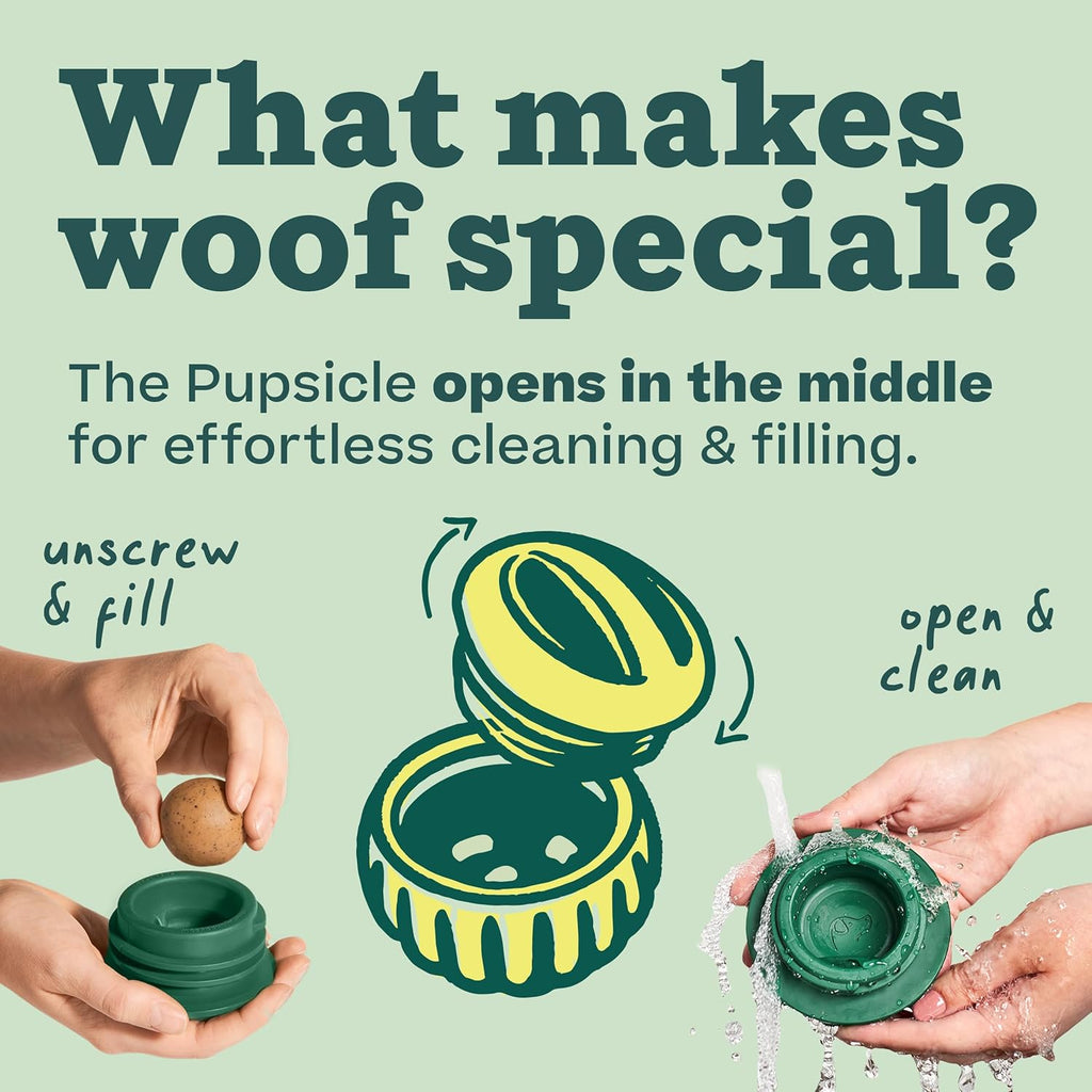 WOOF Pupsicle - Long-Lasting Interactive Dog Toy to Keep Your Pup Distracted - Safe for Dogs - Low-Mess Design - Dog.Dog.Cat.