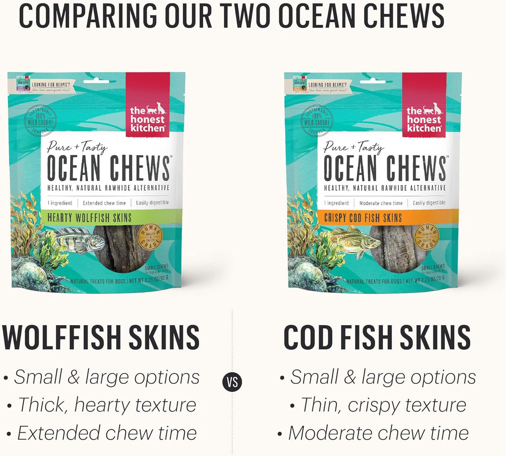 The Honest Kitchen Human Grade Ocean Chews Crispy Cod Fish Skins Dog Treats, 5.5 Ounces - Dog.Dog.Cat.