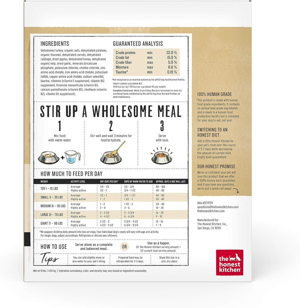 The Honest Kitchen Food - Turkey with Whole Grain Dehydrated Human Grade Dog Food - Dog.Dog.Cat.