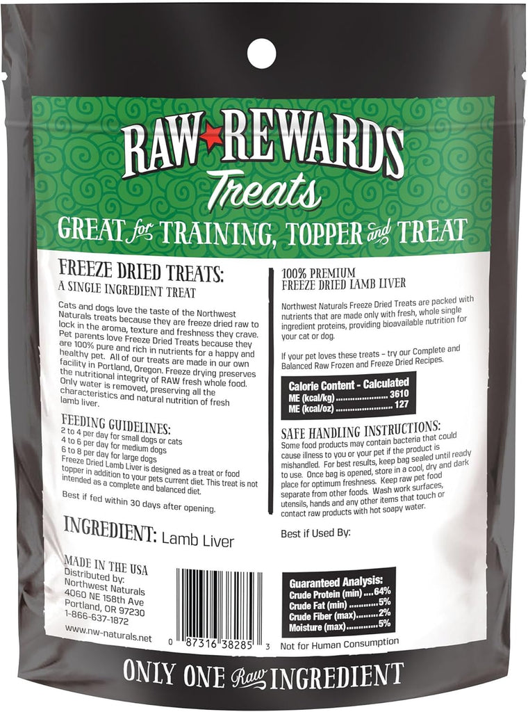 Northwest Naturals Raw Rewards Dog Treats- Lamb Liver: 3 oz - Dog.Dog.Cat.