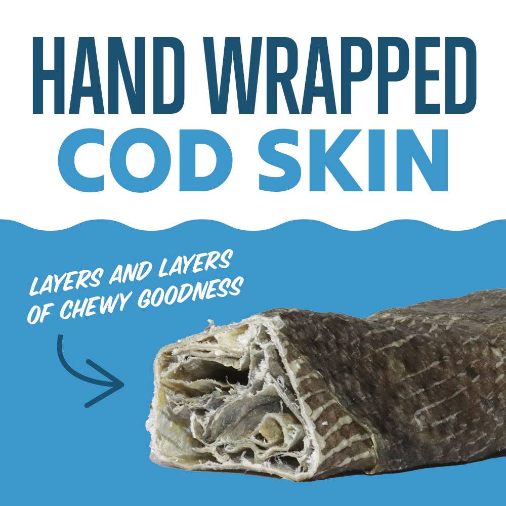Icelandic+ Hand Wrapped Cod Skin Chew Sticks - 10" Long & 5" Short Assorted Packs - Dog.Dog.Cat.