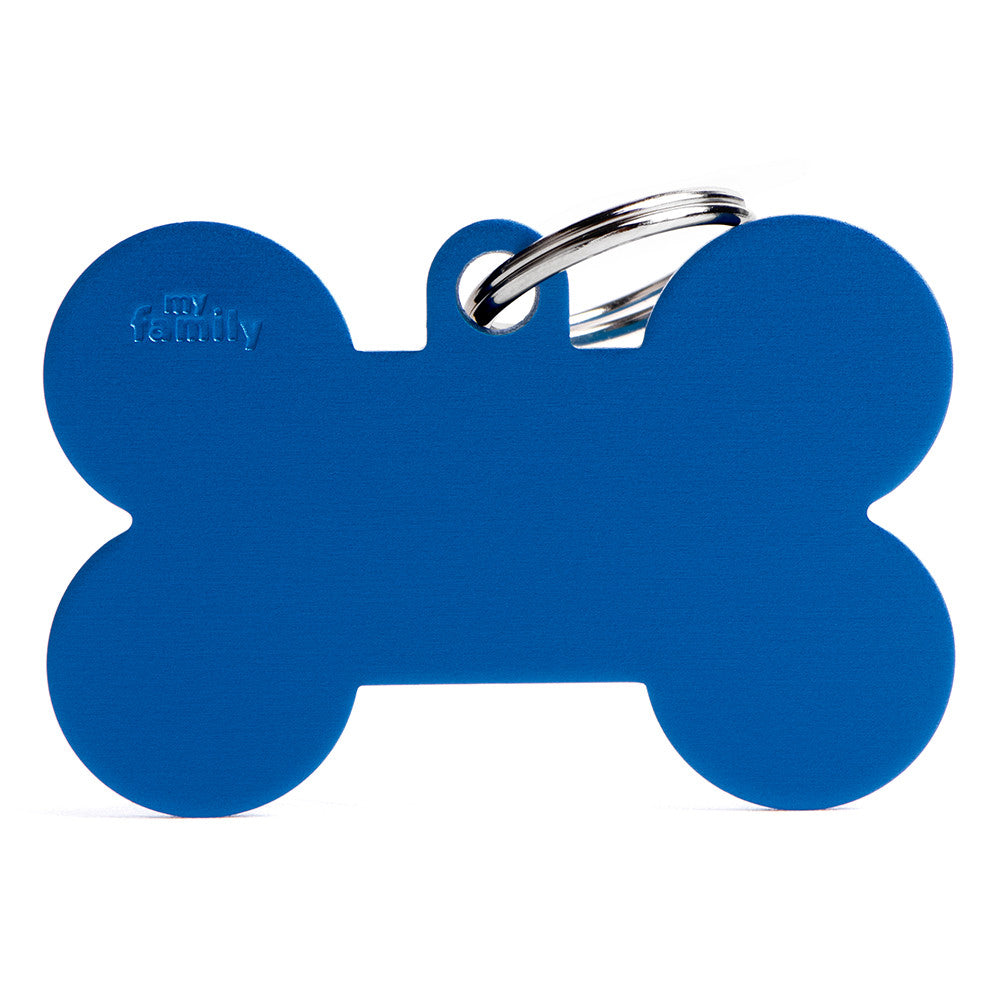 Blue Id Tag Basic XL Aluminum Bone Blue ID Tag - MyFamily | Dog.Dog.Cat.