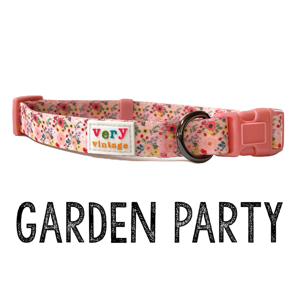 Very Vintage Designs - Garden Party - Pink Floral Flowers Recycled Collar & Leash - Dog.Dog.Cat.