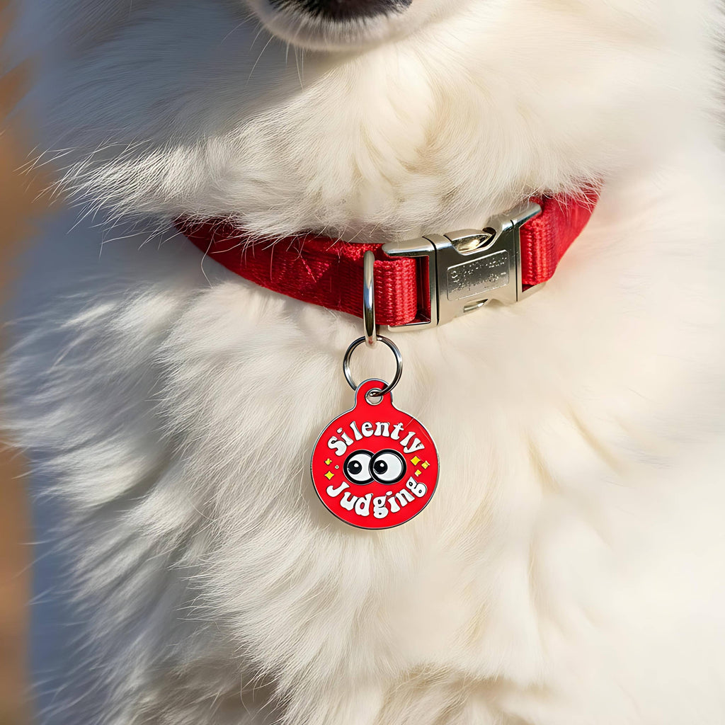 Bad Tags Silently Judging Red Dog ID Tag - Funny Hard Enamel Pet Tag