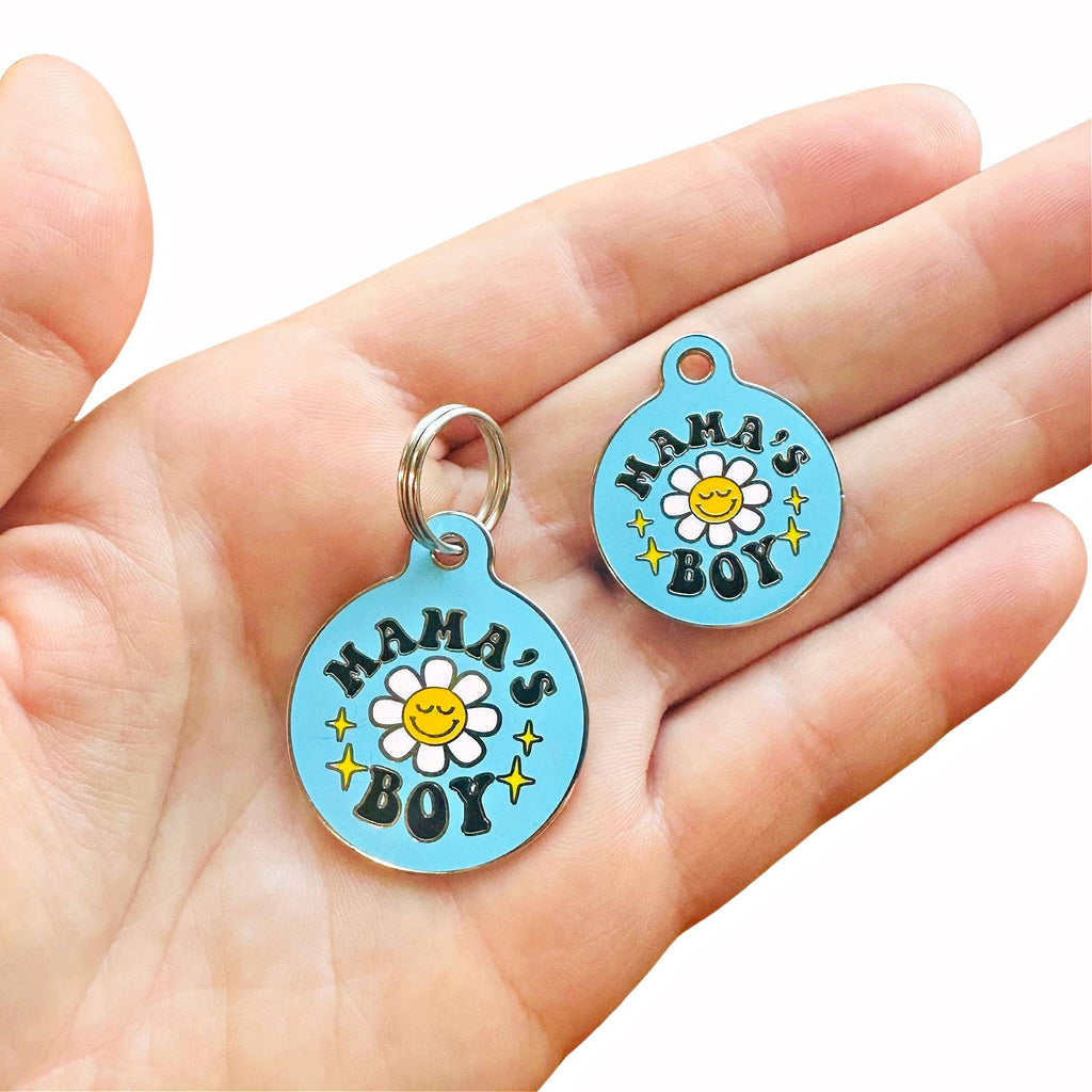 Mama's Boy - Enamel Dog ID Tag with Personalized QR Code - - Dog.Dog.Cat.