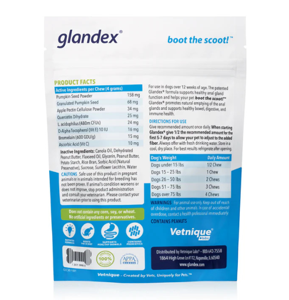 Glandex Anal Gland Support Soft Chews Peanut Butter 30ct - Dog.Dog.Cat.