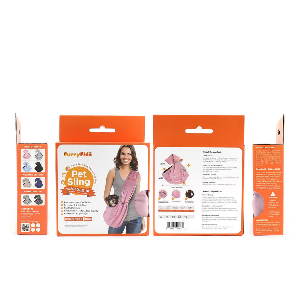 Furry Fido Pet Supplies - Furry Fido Classic Reversible Pet Sling - Pink - Dog.Dog.Cat.
