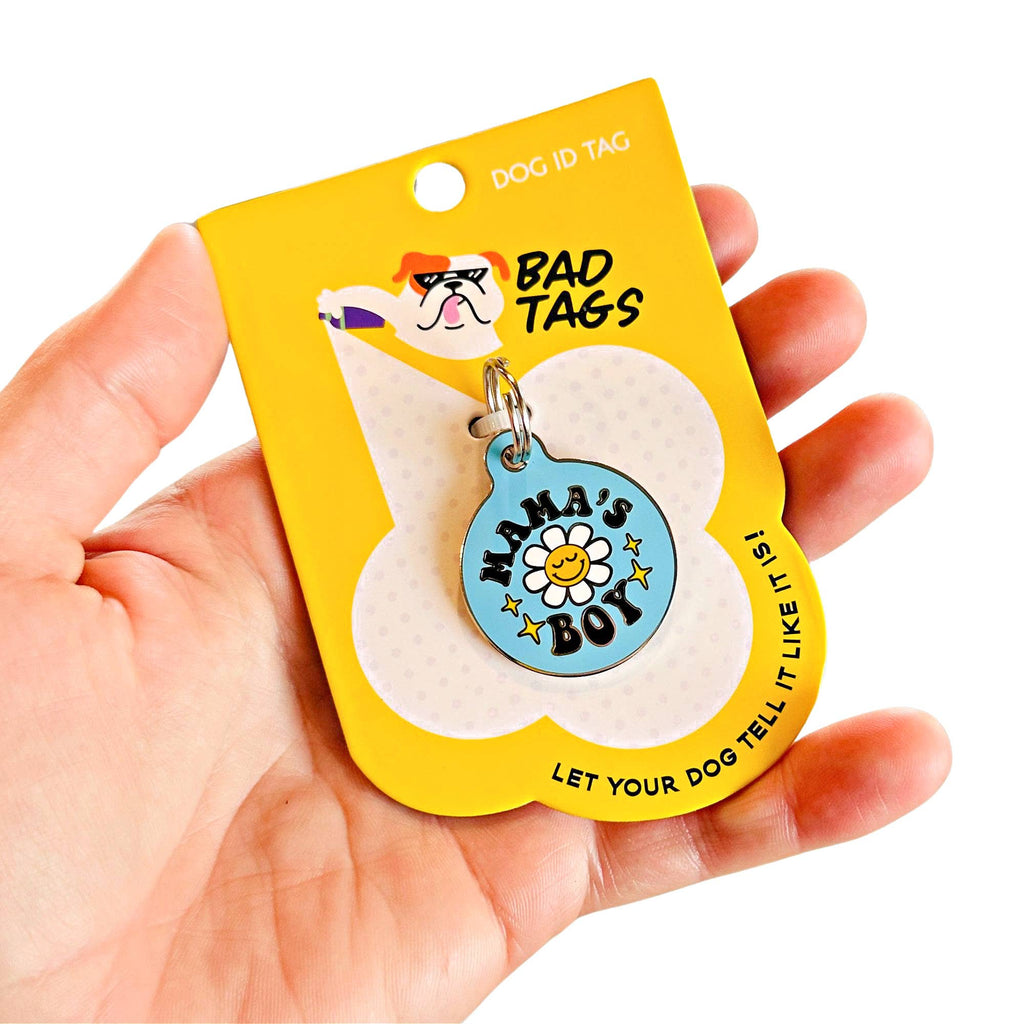 Mama's Boy - Enamel Dog ID Tag with Personalized QR Code - - Dog.Dog.Cat.
