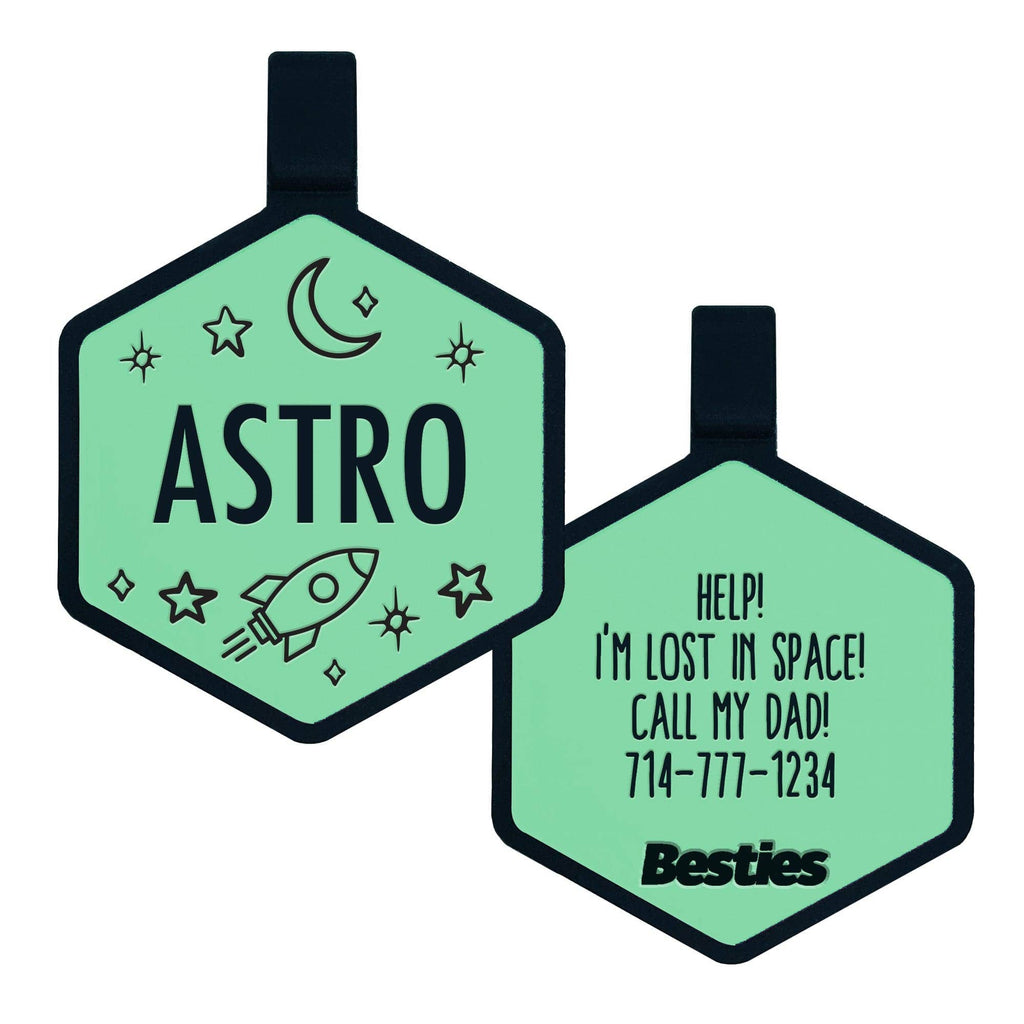 Besties Pets - Space Cadet Silicone Dog ID Tag: Chartreuse - Dog.Dog.Cat.