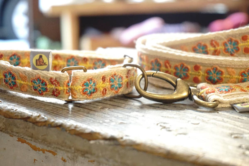 hundsfutter - Fine natural cotton collar for summer with leash - Dog.Dog.Cat.