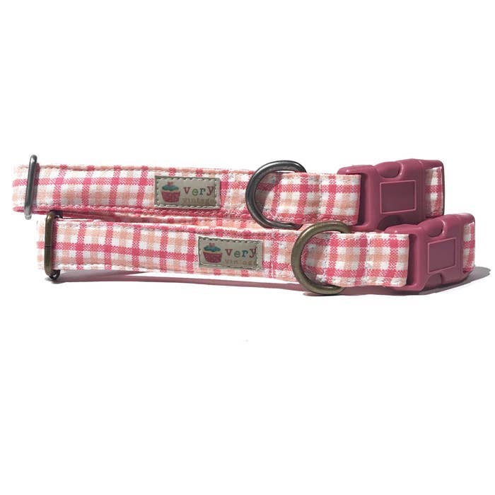 Cotton Candy - Pink White Plaid Organic Cotton Pet (Dog & Cat) Collar - Dog.Dog.Cat.