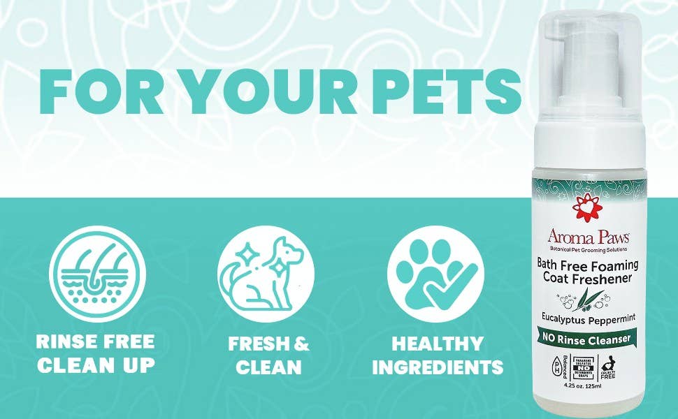 Aroma Paws - 4.25 oz. Bath Free Foaming Coat Freshener-Rinse Free Cleaner - Dog.Dog.Cat.