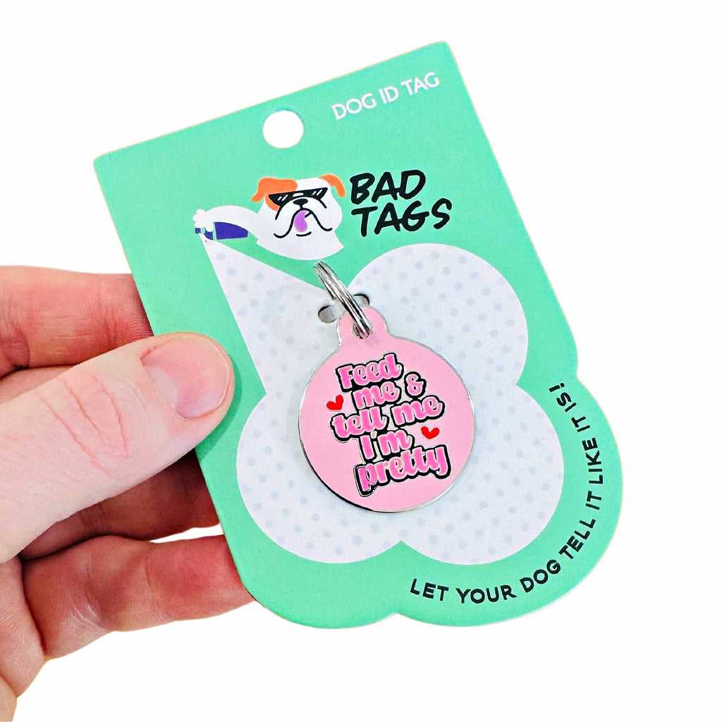 Cute Dog ID Tag w/ Personalized QR Code or Custom Engraving - Tell Me I'm Pretty - Dog.Dog.Cat.