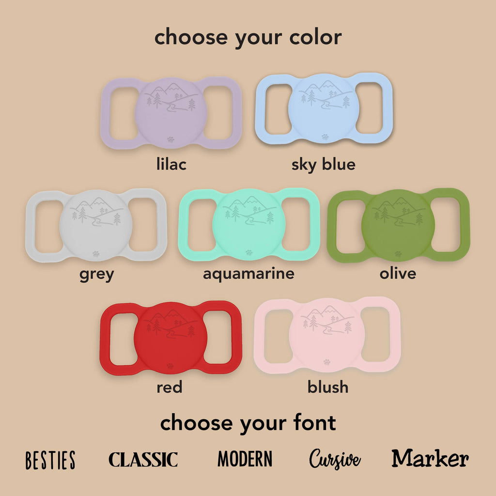 Besties Pets - Mountain Adventure Silicone Pet AirTag Holder - Personalized - Dog.Dog.Cat.