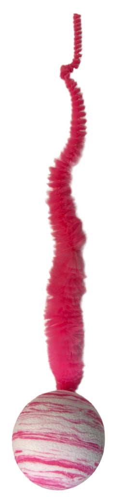 Striped Two Tone Rubber Ball with Caterpillar Style Tail attached - Black, Pink, or Blue - Dog.Dog.Cat.