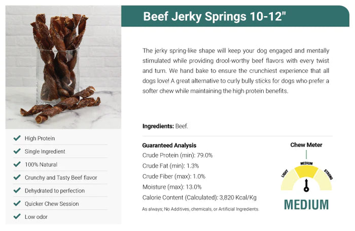 Beef Jerky Springs 10-12" - Gullet - Dog.Dog.Cat.