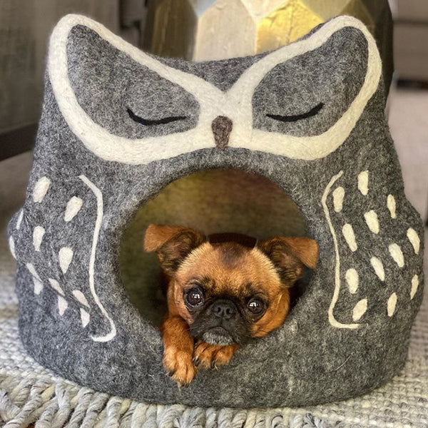 Owl Grey  Dog or Cat Bed 100% Natural Wool - Dog.Dog.Cat.