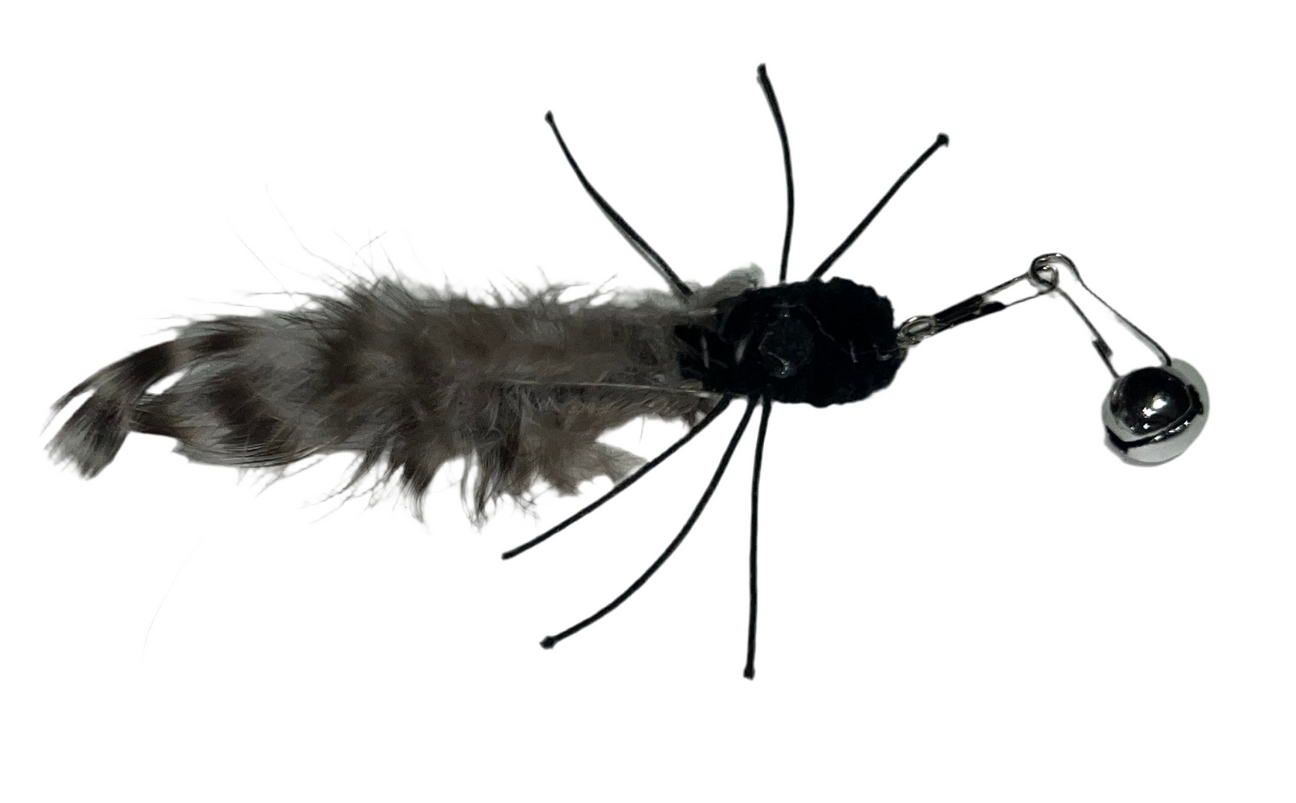 Black Bug with Furry Striped Tail Wand Attachment Toy and Bell - Dog.Dog.Cat.