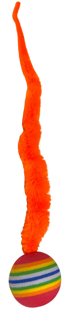 Striped Two Tone Rubber Ball with Caterpillar Style Tail attached Multi colored Striped Ball - Yellow, Pink, Orange, Green - Dog.Dog.Cat.