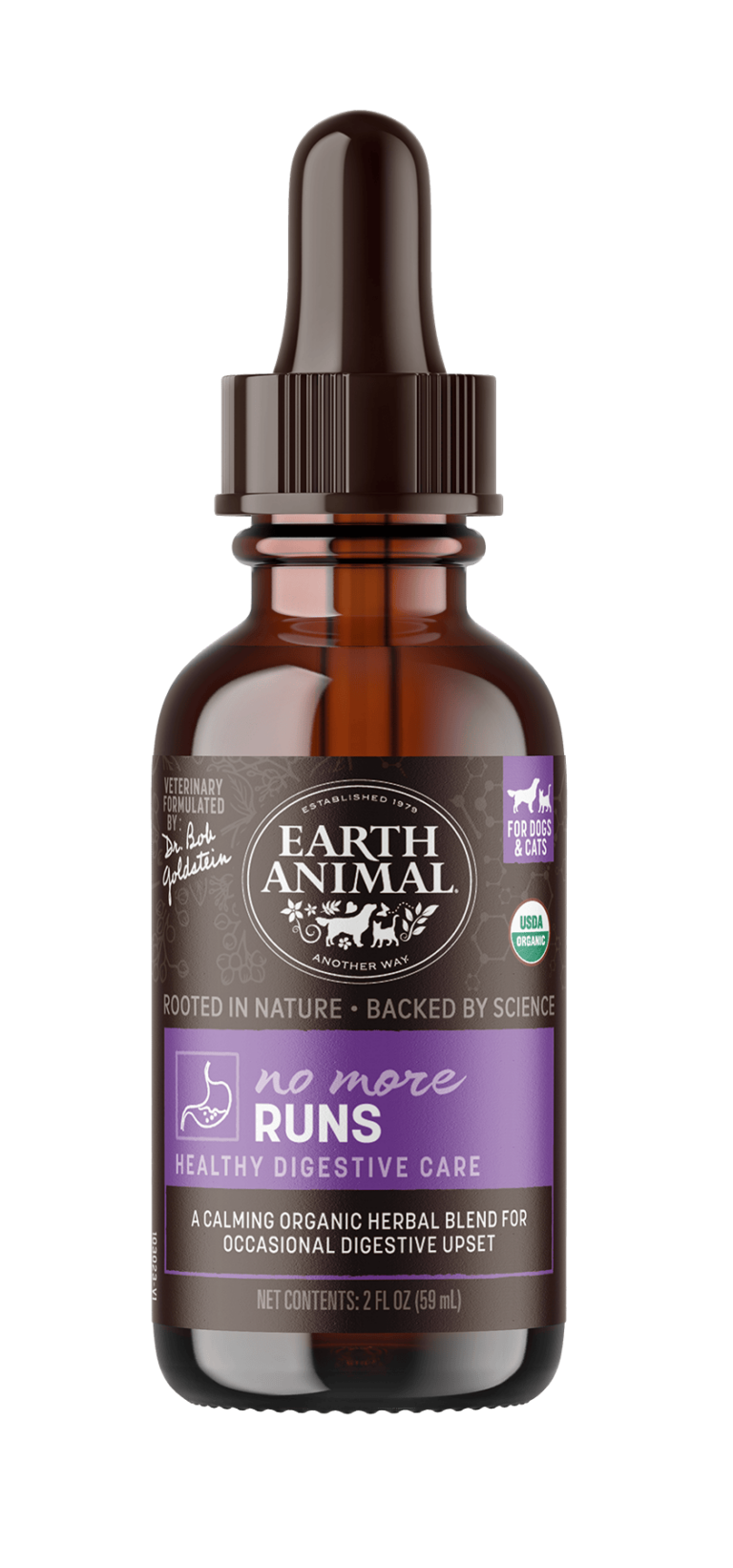 Earth Animal Supplement- No More Runs : 2 oz - Dog.Dog.Cat.
