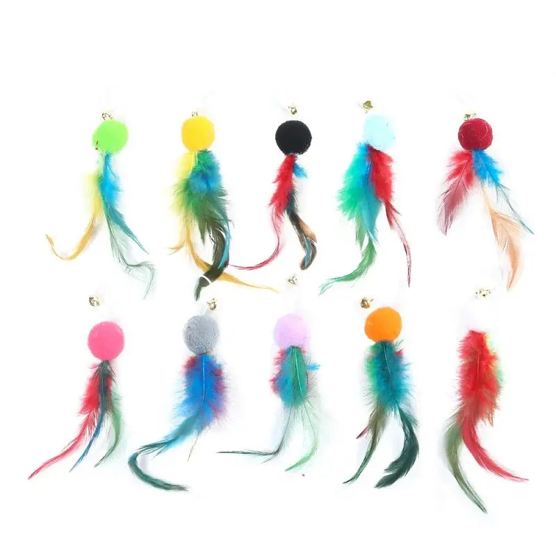 Fun Furry ball cat toy with feathers and attachment for wand toys - Dog.Dog.Cat.