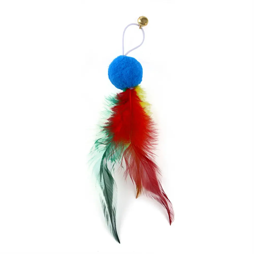 Fun Furry ball cat toy with feathers and attachment for wand toys - Dog.Dog.Cat.